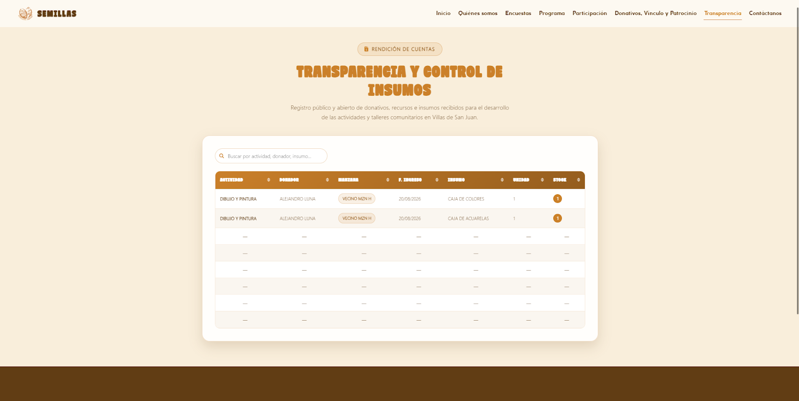 Cultura Semillas - Módulo de Transparencia